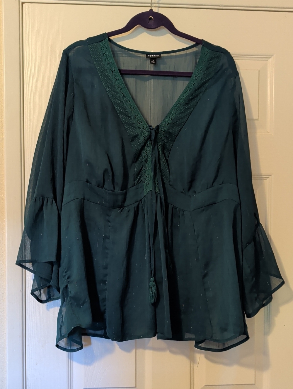 torrid Emerald lace-trim V-neck tie-front blouse